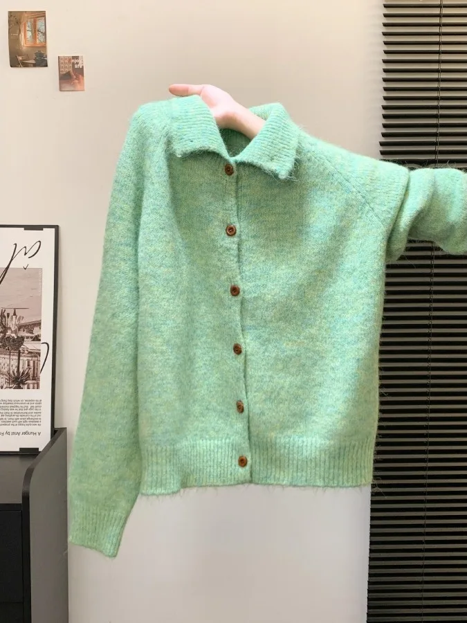 Faionable Simple Versatile High-End Loose Comfortable Knitted Sweater Coat Women Autumn Winter Lazy Tawny Open Cardigan #2