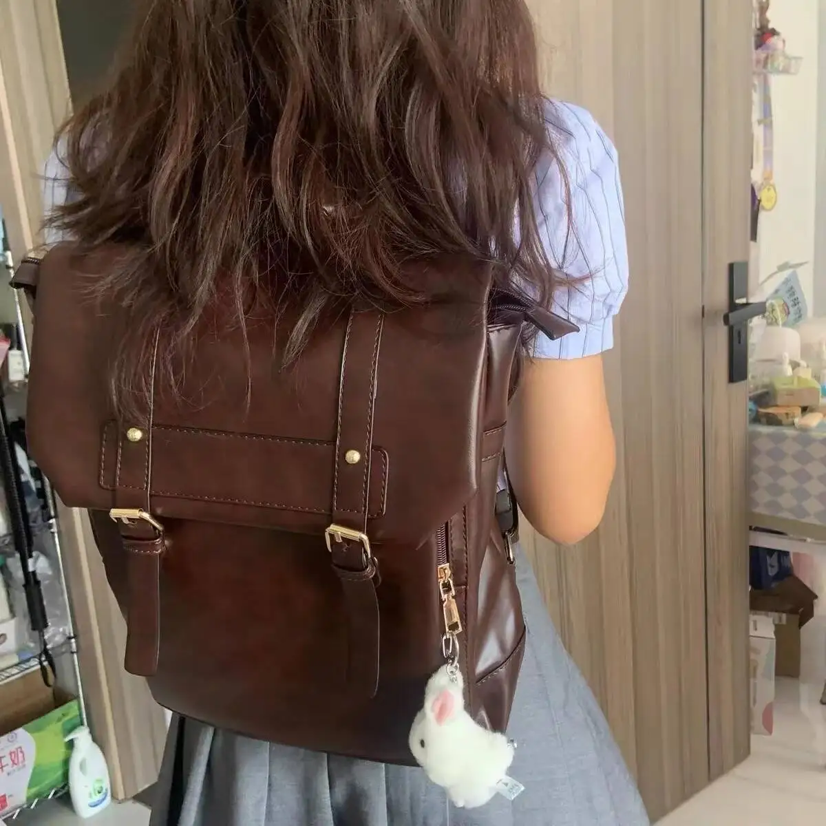 Bloom Vintage Brown Jk Backpacks Women High Street Preppy Style Pu Leather Mini Backpack Ladies Haruku Casual School Bag New
