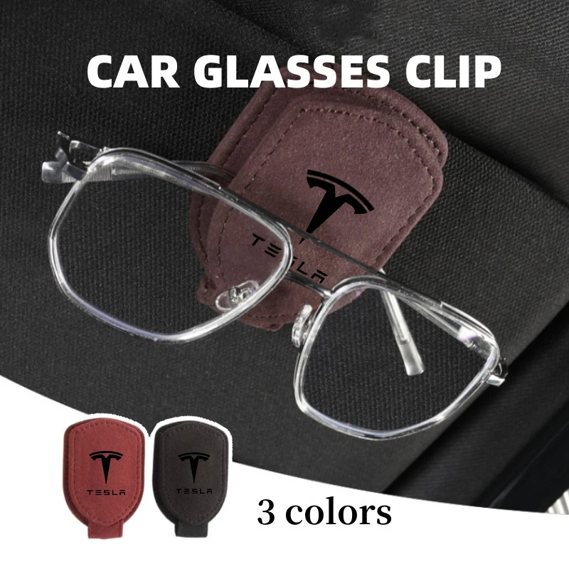 Suede Car Sun Visor Glasses Clip Universal Interior Accessories For Tesla Model Y 3 S X Roadster Bonina