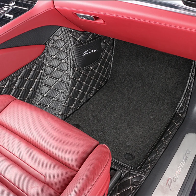 for Porsche Macan Cayenne Panamera 718 Accessories Car Floor Mat Full Surround Foot Pad Auto Interior Carbon fiber Foot Mats