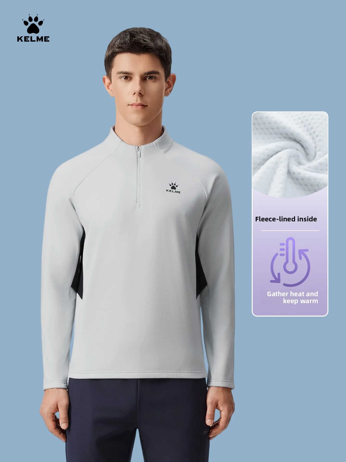 

Kelme тренировочная рубашка с полумолнией, мужская футбольная спортивная толстовка с капюшоном, осень/зима, теплая футболка с воротником-стойкой и длинными рукавами