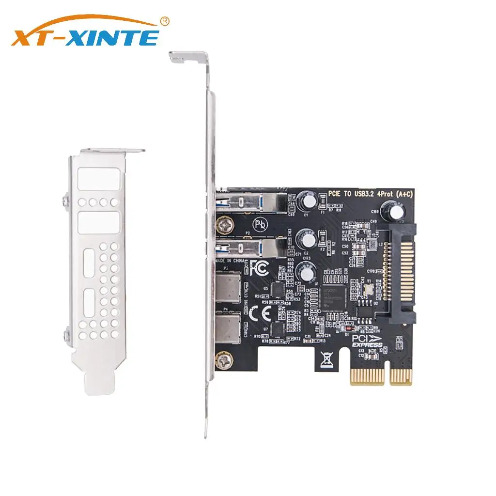 

PCI-E 1X to 4-port USB3.2 Gen1 High Speed Expansion Card Type-C+A Adapter Card 5Gbps With SATA 15PIN Power Port for PC Desktop