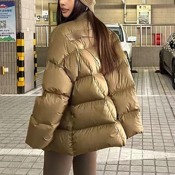 

Ultra-Light White Du down Jaet Women's Winter High-End Feel Mid-Length Baseball Collar Pure Color Bread Sle Coat