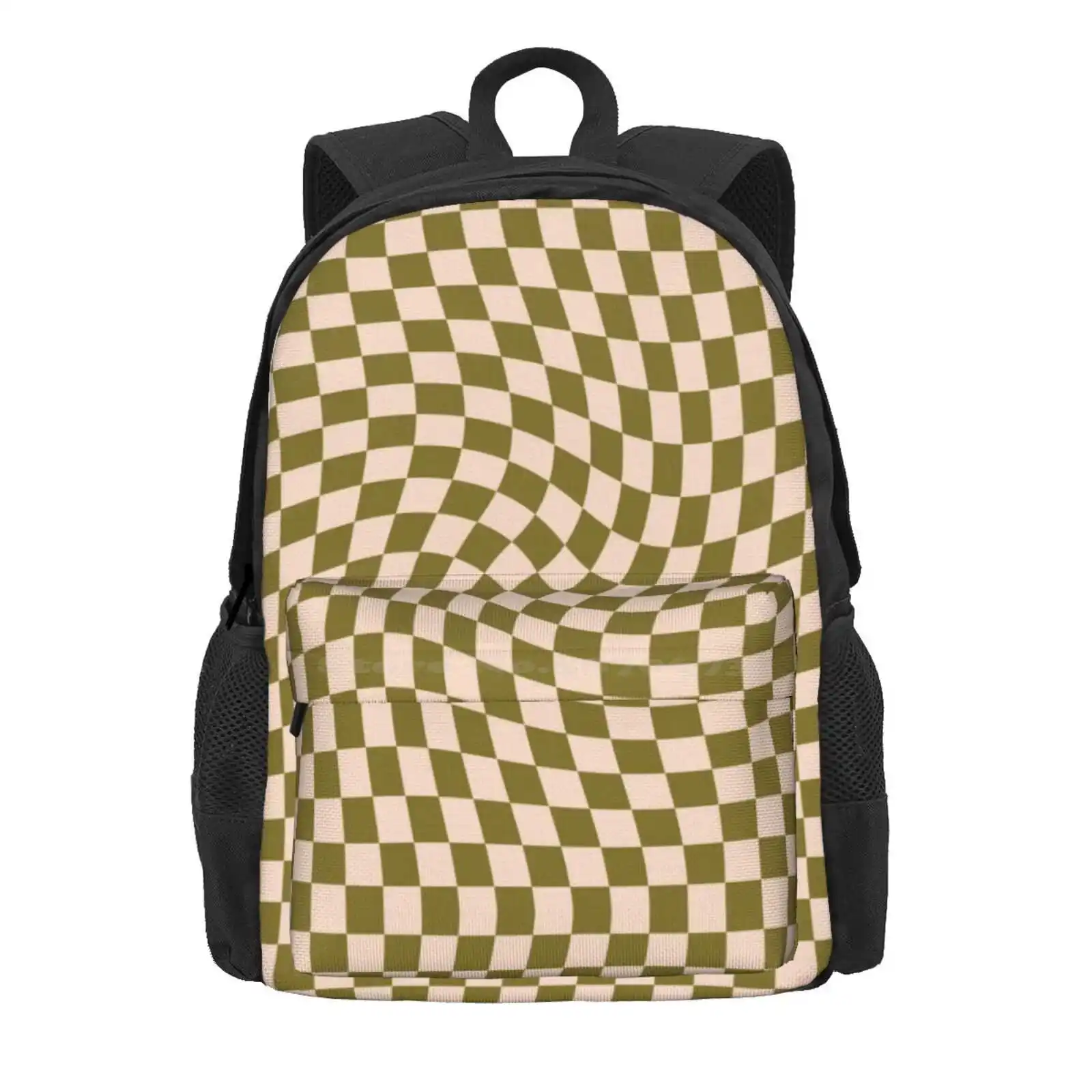 Check Vi - Green Moss Twist Hot Sale Schoolbag Backpack Fashion Bags Checkerboard Pattern Geometric Retro Vintage Check Pattern