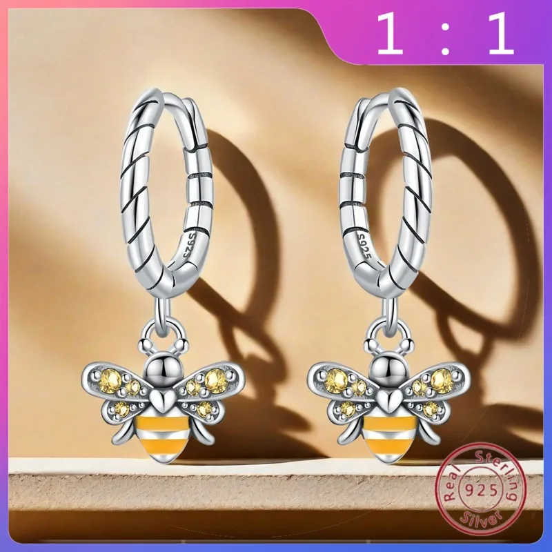 Regalos Finos de Fiesta y Gran Oferta: Pendientes de Plata de Ley 925 para Mujer – Aretes Colgantes de la Serie Little Bee