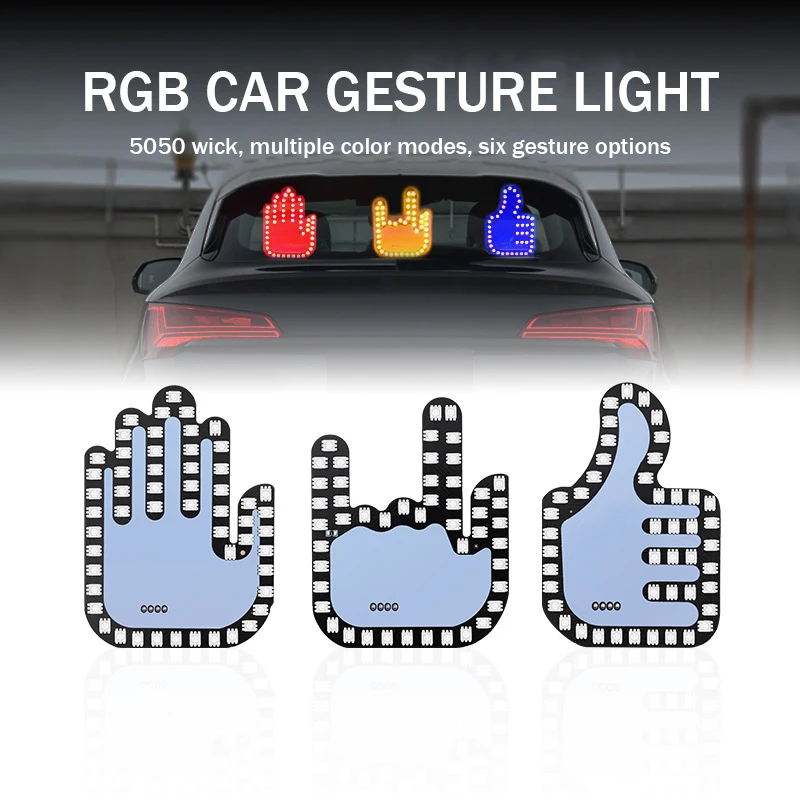 

Creative Fun Gesture Light Car LED Finger Road Rage Signs With Remote Hand Display Lamp Decorative Rear Window Sticker Accessory