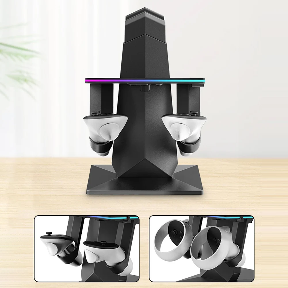 RGB Charging Dock Vertical Charging Stand Headset Display Stand and Controller Mount for Meta Quest3S for Meta Quest 3