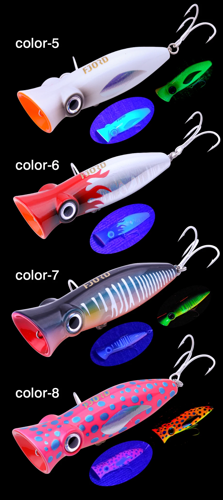 FJORD 80mm 14g Popper Glow Angelköder Swimbait Schwimmende Harte Köder Hechtbarsch Meer Salzwasser Oberfläche Walker Angelzubehör – Detail 7