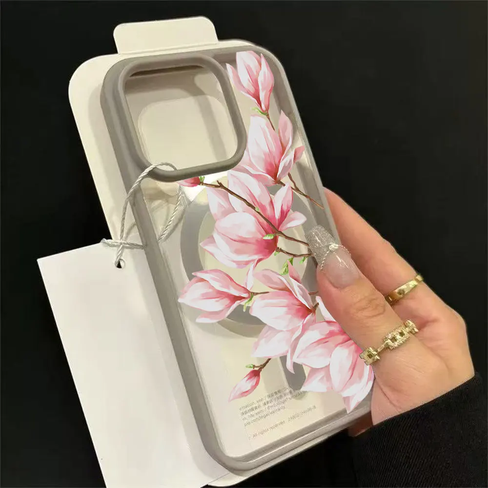 Fashion Flower Magnetic Phone Case For iPhone 17 16 15 14 12 11 Pro Xs Max Plus Mini X XR Air 17e 16e Frosted Magsafe Hard Cover