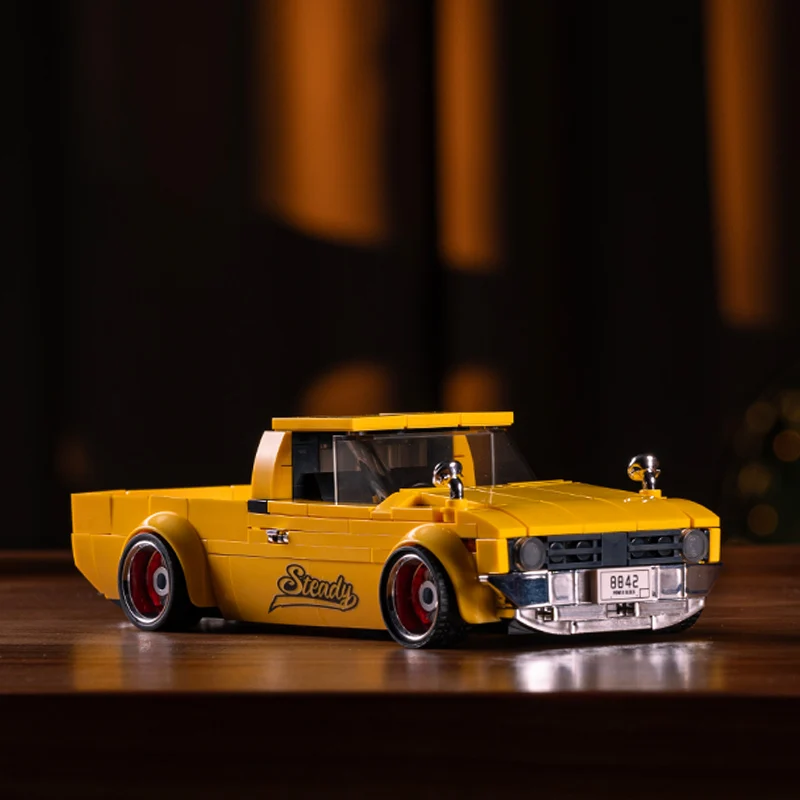 

Yellow Retro Pickup truck Sports car Building block Creative assembly model ornaments Container DISPLAY BOX Toy Boy's Gift