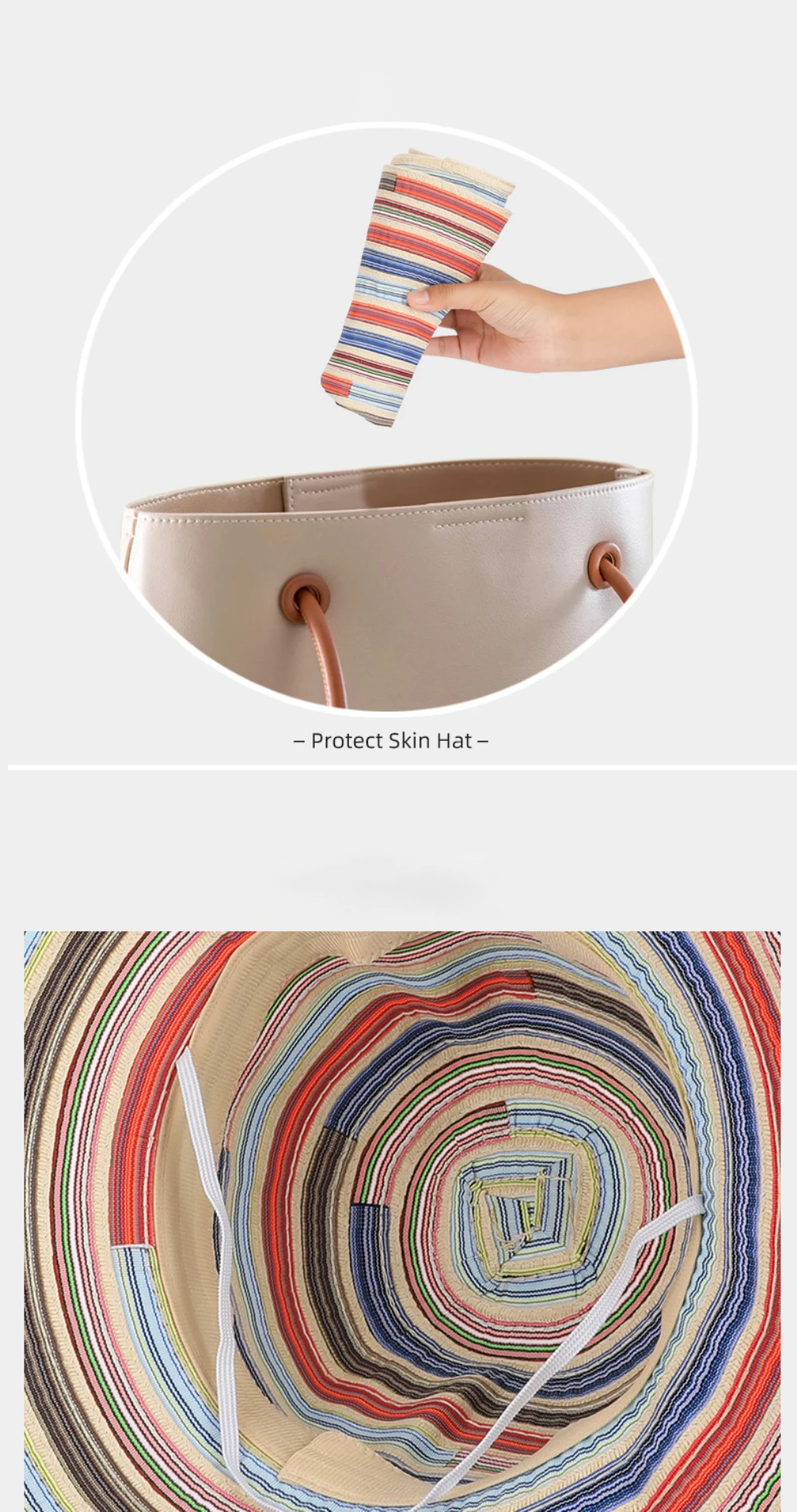 HT5134 Frühling Sommer Sonnenhut für Damen, faltbarer Strandhut mit breiter Krempe, UV-Schutz, Bucket Cap, 2026 Neu, bunter Damen-Bucket-Hut – Detail 1