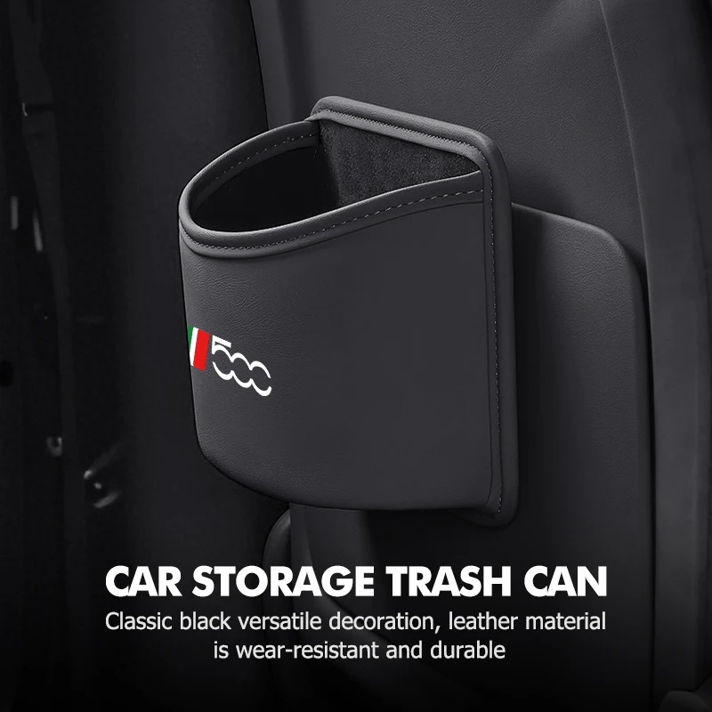 Car Garbage Bag Seat Trash Can Leather Storage Pocket For Fiat 500 500C 2012 500X 500L Abarth 695 - view 3