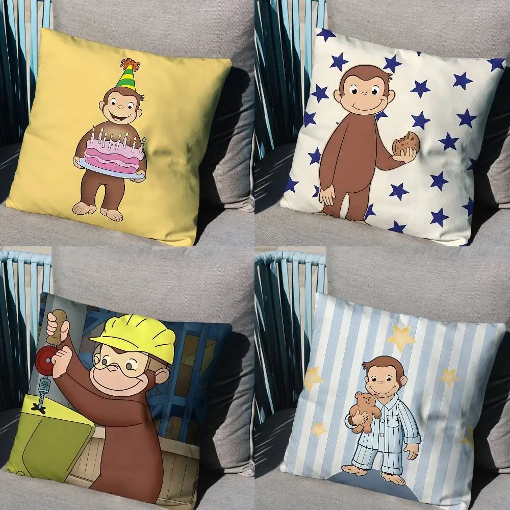 

monkey C-Curious George Pillow Case Square Double-Sided Printing Short Plush Sofa Cushion Cover Bedroom Bedside Pillow