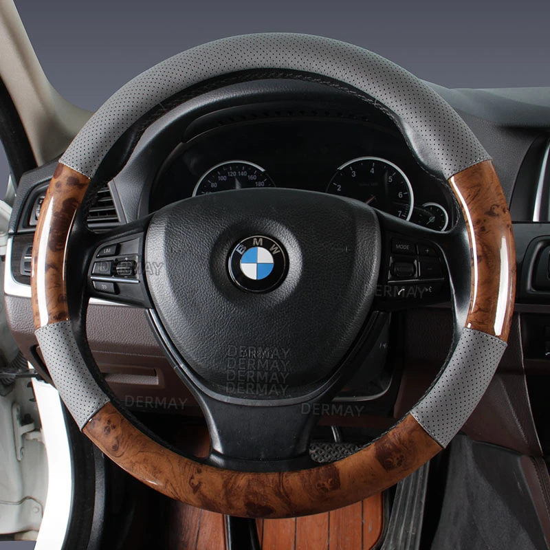 New Wood Grain Car Steering Wheel Cover PU Leather Luxury Auto Steering Wheel Protector 38CM/15\