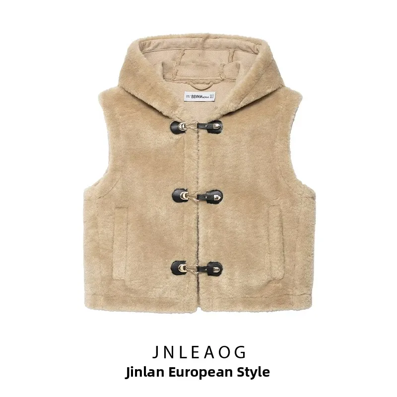 

Faionable Cord Knot Decorated Fce Vest JNLEAOG Женская одежда Осенняя новинка Свободная посадка из полиэстера ort Верхняя одежда