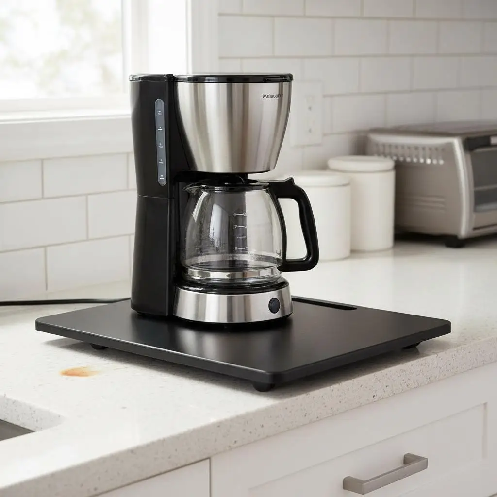 

Подставка для кухонной техники 13 x 16 дюймов для кофеварки, аэрофритюрницы, с бесшумными резиновыми колесами, полой ручкой, черная