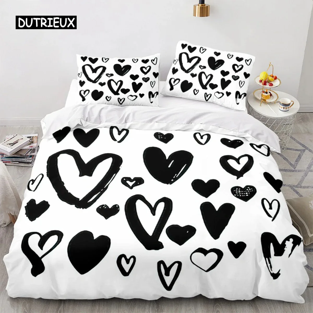 

Red Love Heart Duvet Cover Luxury Romantic Theme Bedding Set for Couple Valentine's Day Gifts for Girlfriend Bedroom Decoration