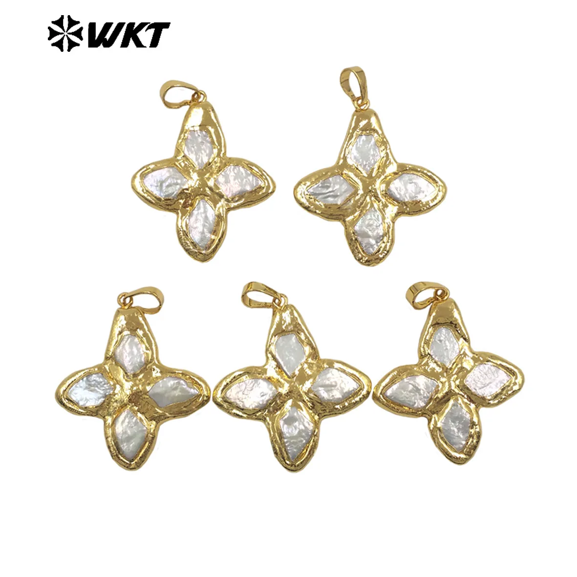 WT-JP509 Wonderful Popular 18K Gold Plated Natural Freshwater Pearl Pointed Little Cross Pendant For Trendy Necklace Making