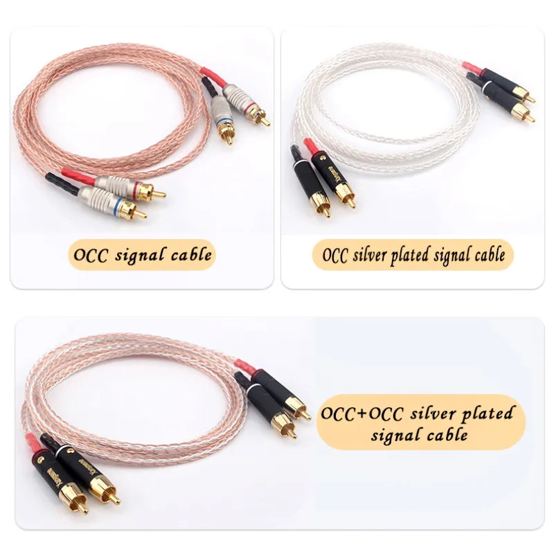 1Pair HIFI OCC Silver Plated 8 Strands RCA Cable High-performance Premium Hi-Fi Audio 2RCA to 2RCA Mixer Interconnect Cable