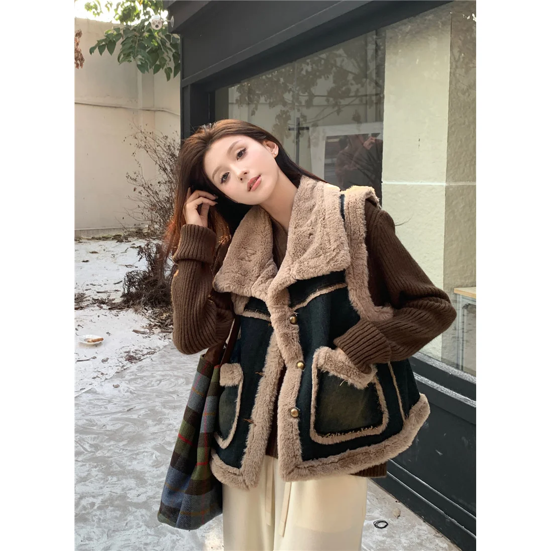 

2025 Autumn Winter Warm Imitation Mink Hair Denim Vest Jacket Large Size Inner