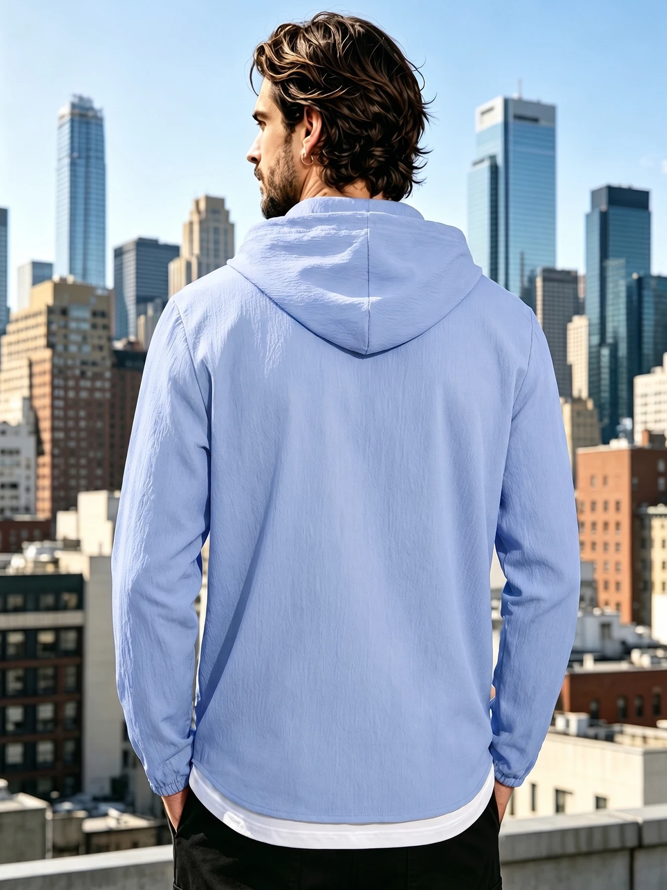 Men Hooded Button Down Lightweight Casual Hoodie Shirt Fits Various Body BuildsTextured Wrinkled Casual Hoodie Shirts