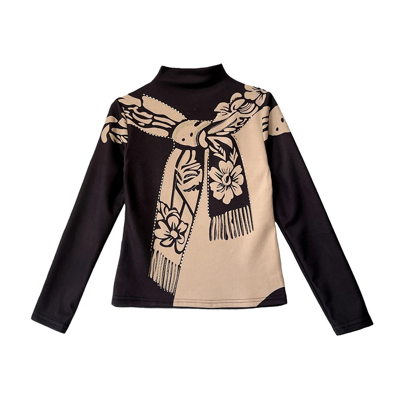 เสื้อยืดขนแกะสไตล์ยุโรป MadBlack-Women, คอเต่าลายเพชรสุดเซ็กซี่, เสื้อยืดแฟชั่นแขนยาวทรงเข้ารูป ไซส์ S-3XL, คอลเลคชั่นฤดูใบไม้ร่วง 2025 รุ่น T5N284CC