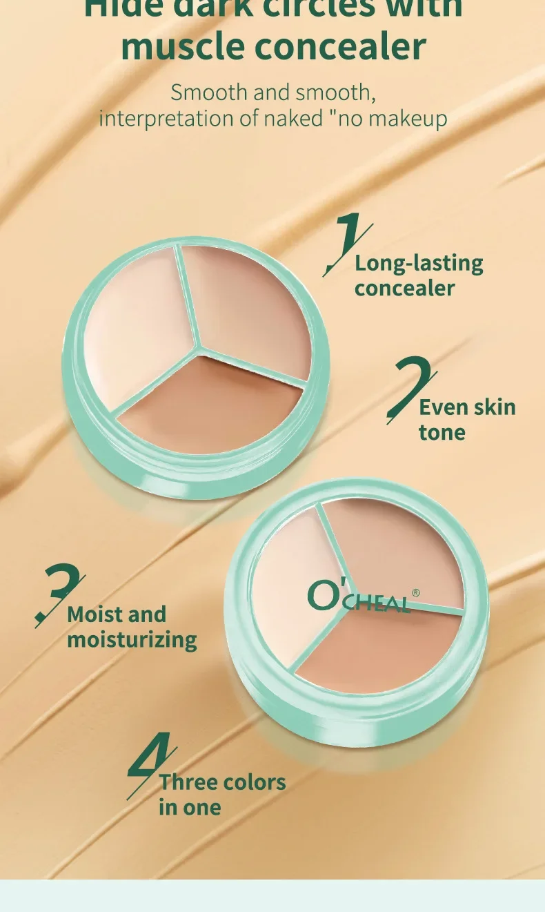 3色ナチュラルコンシーラー 軽量処方 - くまやニキビ跡をカバーし、肌を明るくし、完璧な仕上がりを実現