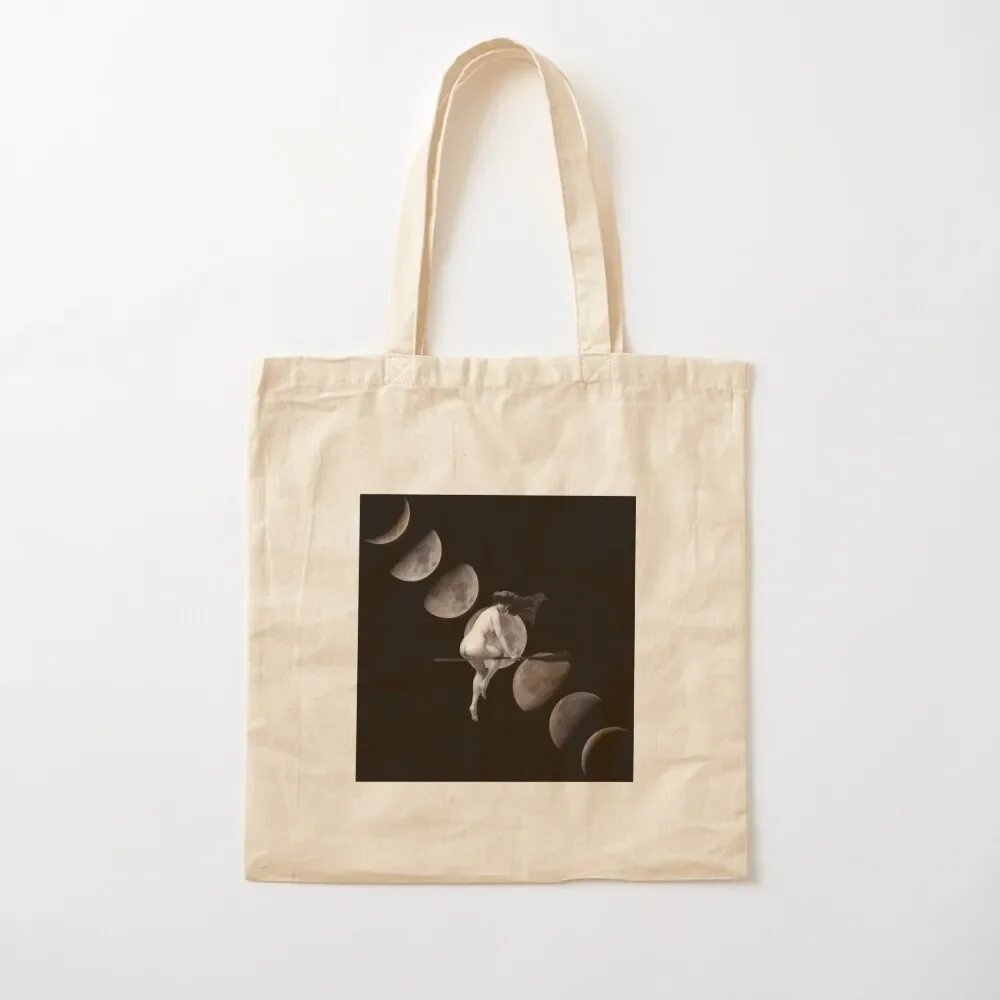 

Moon Phases with Flying Vintage Witch Tote Bag tote bag canvas large size bags custom canvas bag shopper bags for women