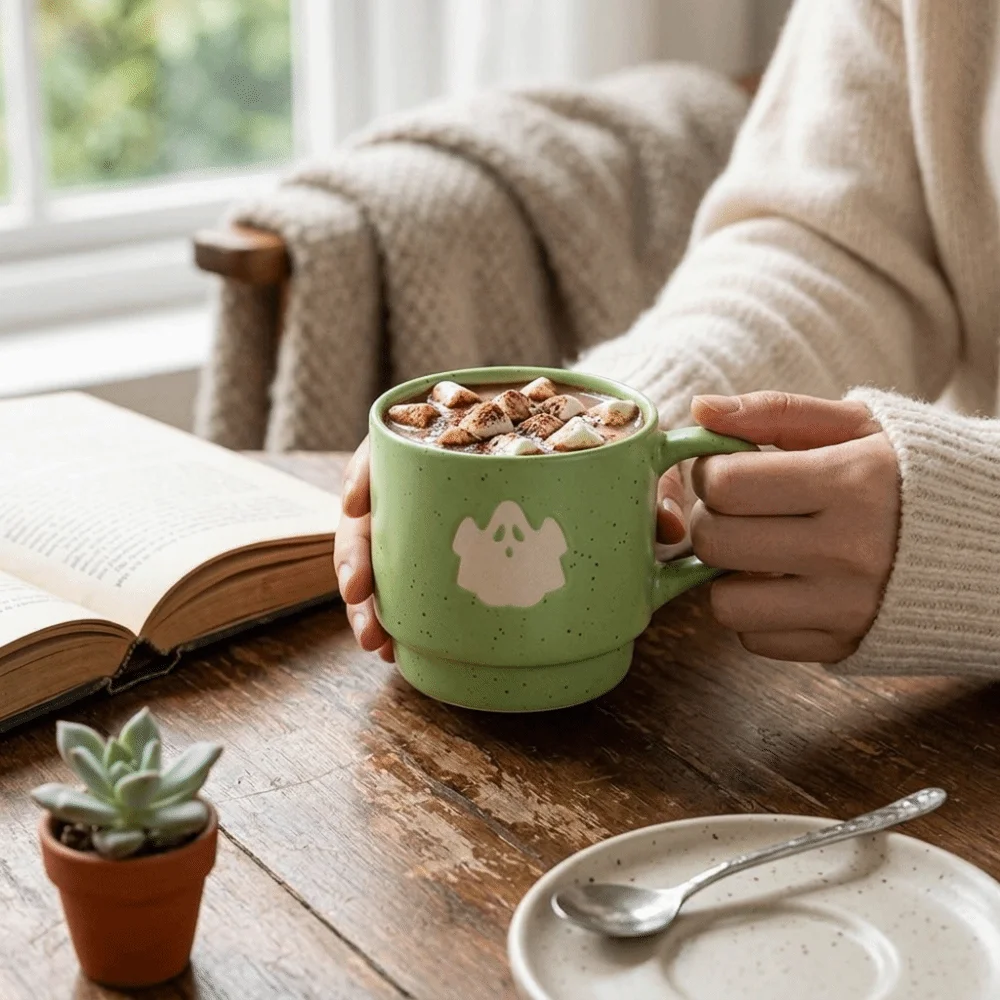 Cartoon Ceramic Mug Set Stackable Sturdy Stackable Coffee Milk Cups Premium Ceramic Smooth Halloween Mug Kitchen Countertop
