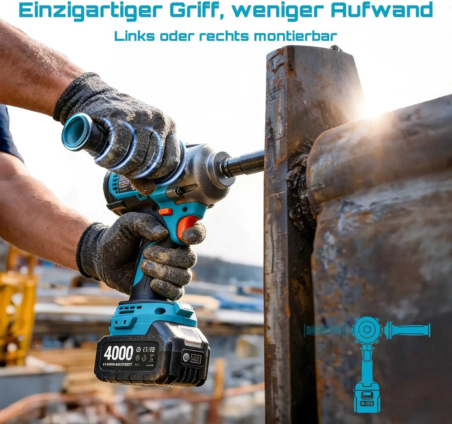 Seesii 1600Nm Akku-Schlagschrauber mit Abnehmbarem Griff 1/2' Hochdrehmoment Elektrischer Bürstenloser Schlagschrauber 21V 5,0Ah Akku LED-Licht für Auto und Industriearbeiten