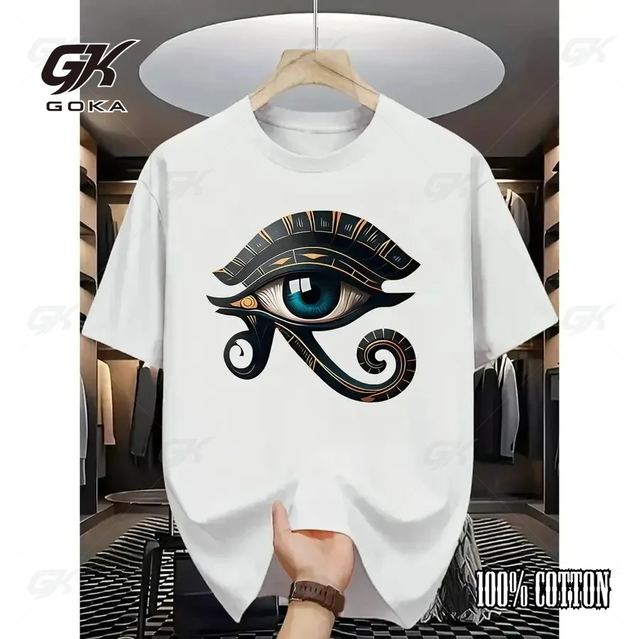 Egyptian Eye of Horus Ancient Symbol Graphic Street T-Shirt Mystical Protection Art Casual Short Sleeve White Crewneck Tops
