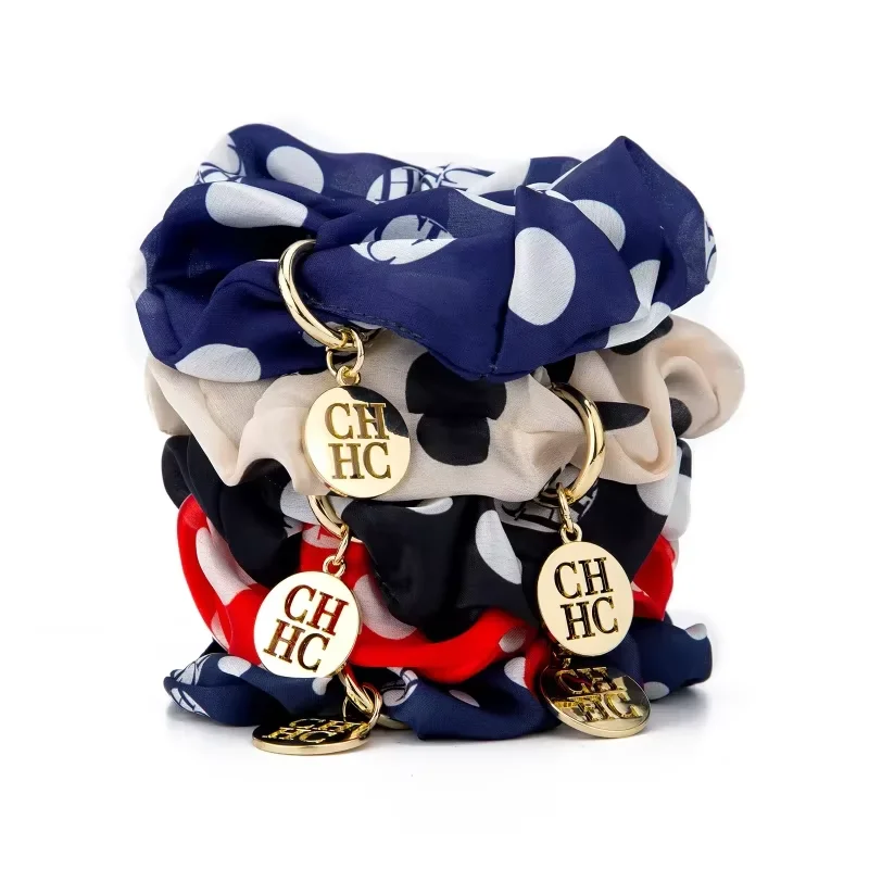 CH Tie Womens Daily Party Use Horrorcosplaycostumeprops Polka Dot Scrunchie Cosplay Accessories Gold Logo Charm Elastic Hair