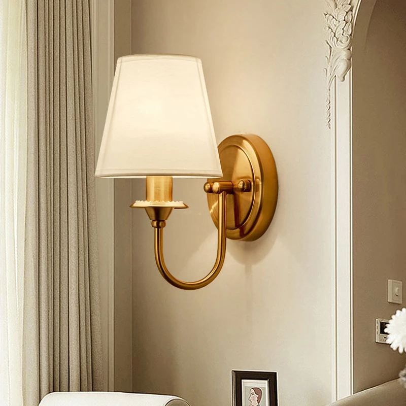 American Wall Lamp Bedroom Bedside Lamps Living Room Decoration Restaurant Sconces Home Decor Corridor Cloth Cover Wall Light