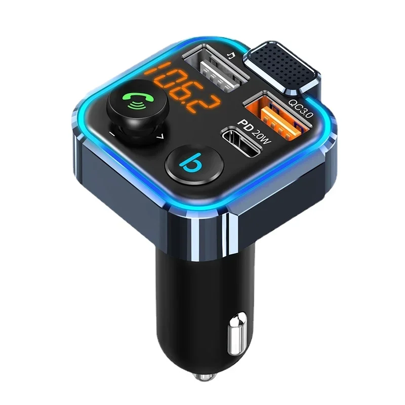 BT23 Car MP3 Bluetooth 5.0 - One-Button BASS, QC3.0 Fast Charge, PD20W, Blue Ambient Lighting