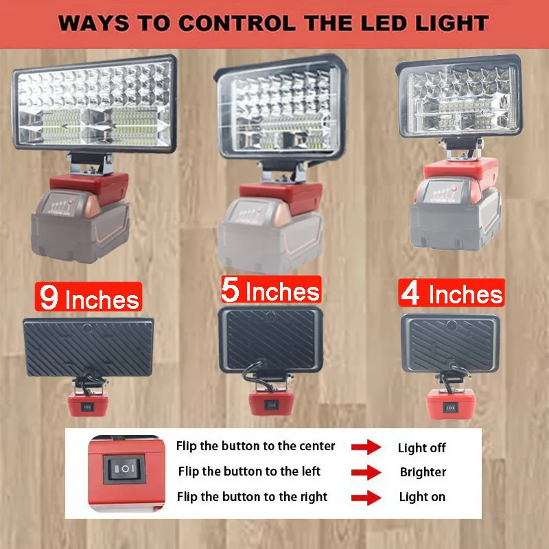 For M18 Car LED Work Lights Flashlights Electric Torch Spotlight for Milwaukee 18V Li-ion Battery High and Low Ceam Control