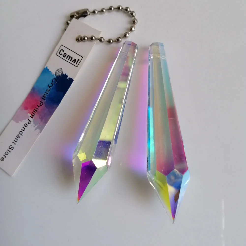 Camal 5pcs 63mm/2.5inch Rainbow AB Color Crystal Icicle Drop Prisms Pendants Part SunCatcher Lamp Lighting Home DIY Decoration