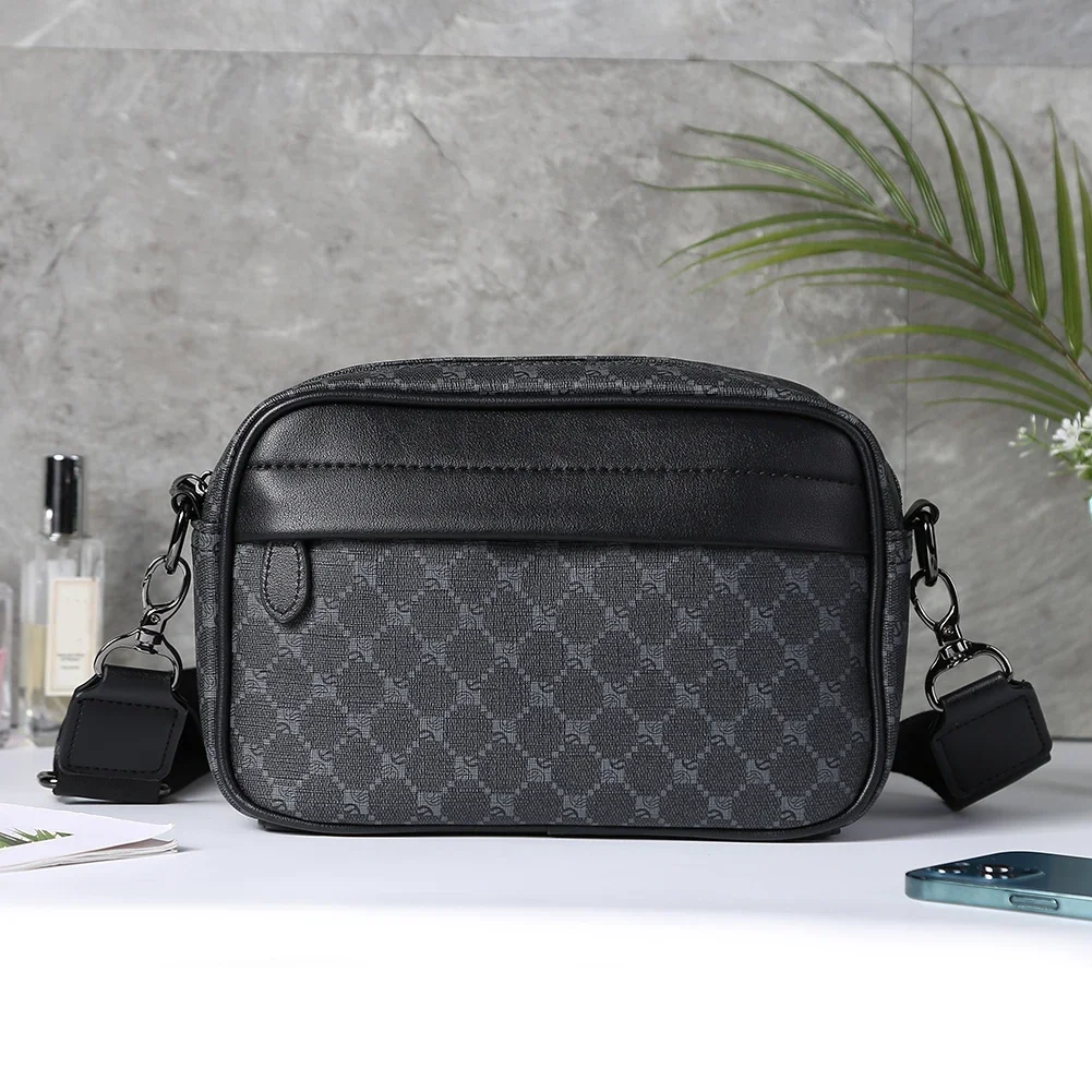 Casual Business Shoulder Messenger Bag Classic Pattern Men Shoulder Crossbody Bag Plaid Designer for Travel Work Male Sling Bags