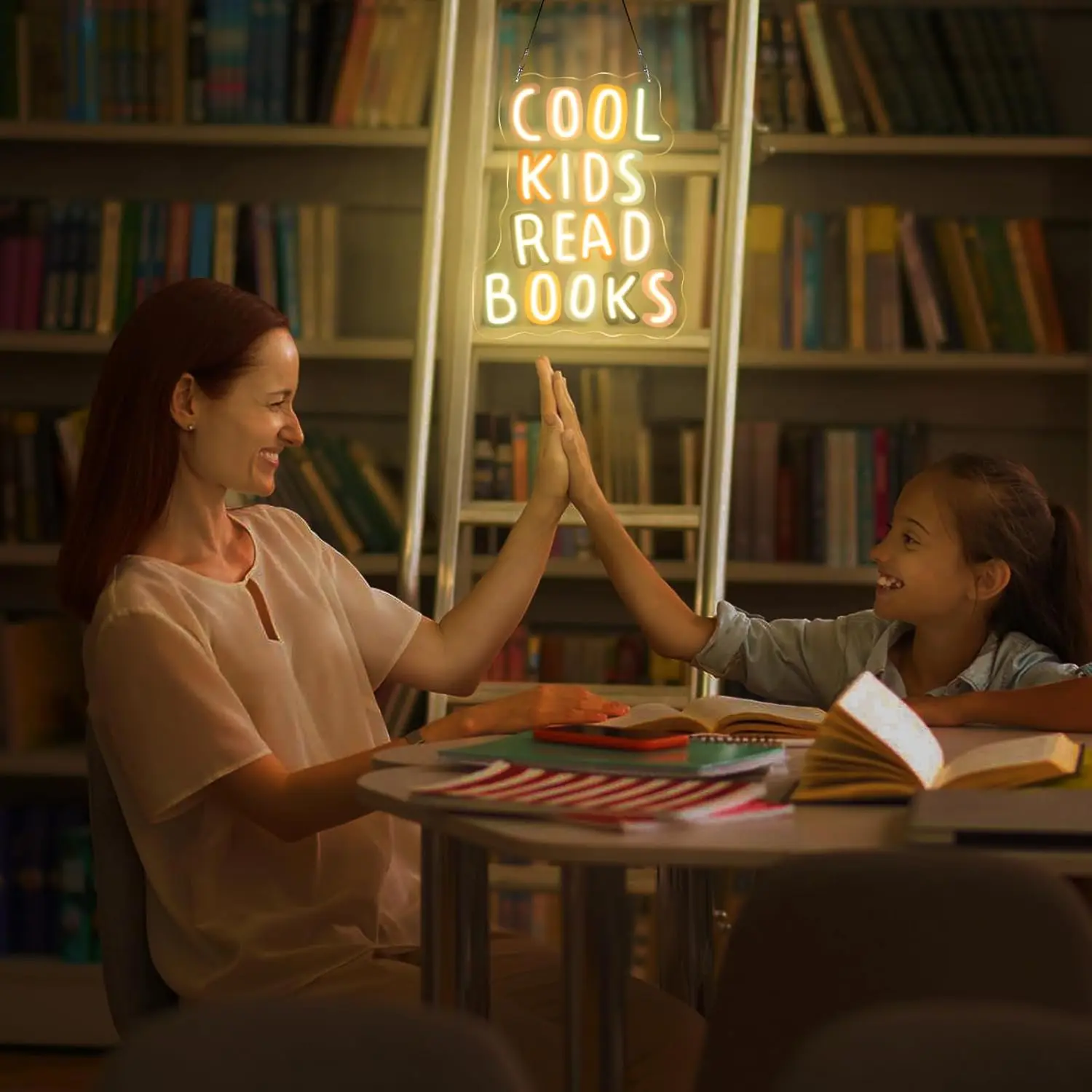 Cool Kids Read Books Neon Sign Handmade Light Up Sign for Book Club Classroom Read Corner Reading Study Room Home Library Gift