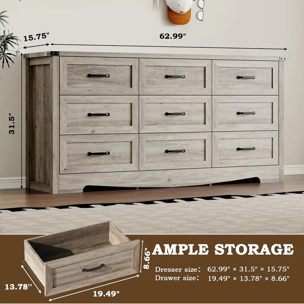 ตู้ลิ้นชักไม้ 9 ชั้น ดีไซน์ทันสมัย พร้อมมือจับโลหะ แข็งแรง ทนทาน เหมาะสำหรับจัดเก็บของในห้องนอน ห้องนั่งเล่น และโฮมออฟฟิศ