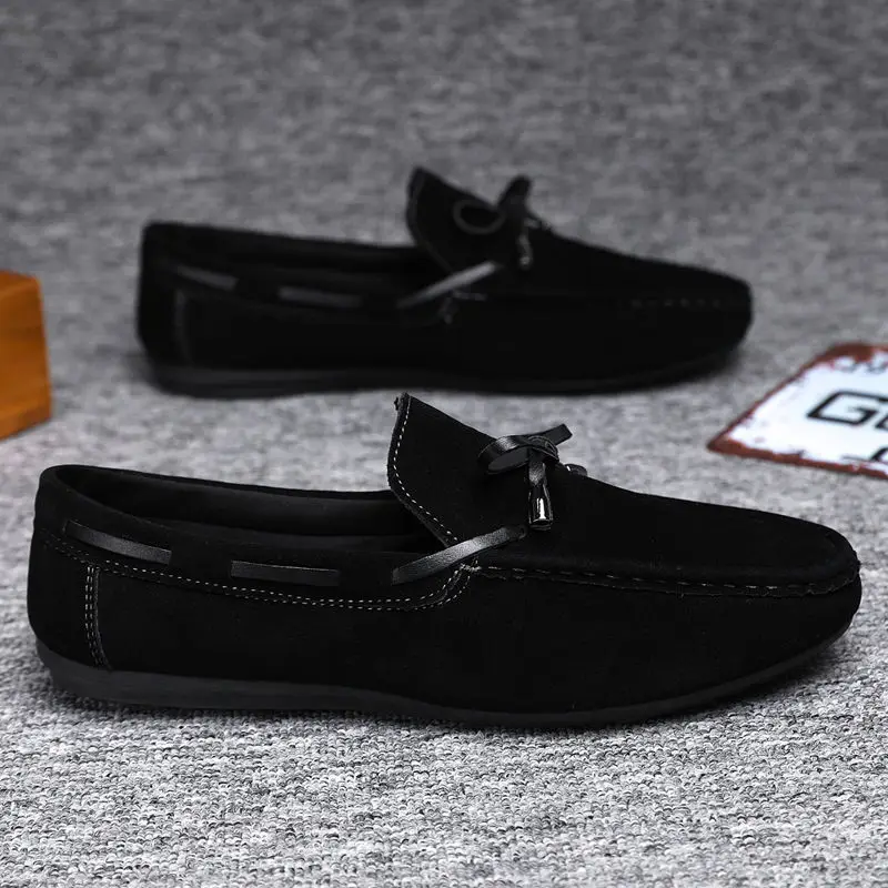 

Замшевые черные кожаные туфли с круглым носком для мужчин без шнуровки, дизайнерская модная распродажа высокого качества, обычная роскошная мужская повседневная обувь в стиле ретро