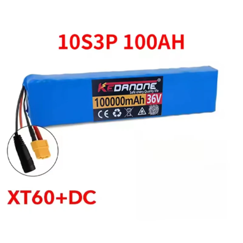 Neuer 36V Akku 100Ah 18650 Lithium-Akkupack 10S3P 1000W Xt60+DC 42V Elektrischer S-Cooter M365 E-Bike Power-Akku mit BMS