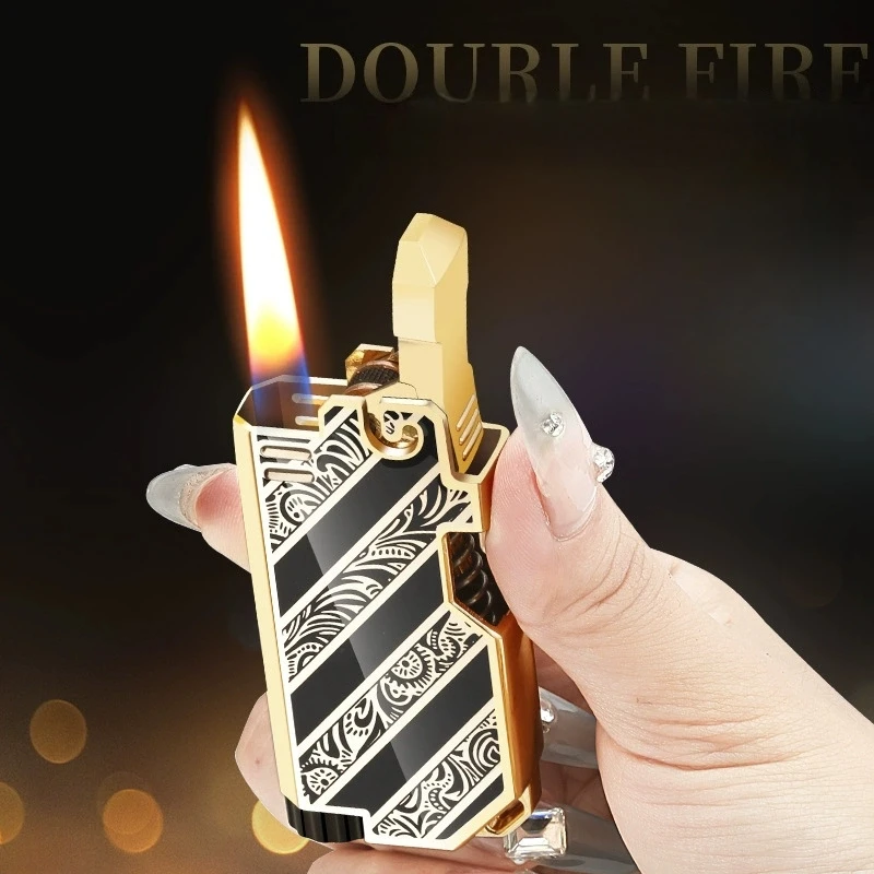 Metal Color Printing Mechanical Catapult Ignition Lighter Outdoor Butane Gas Open Flame Inflatable Portable Lighter Men's Gift