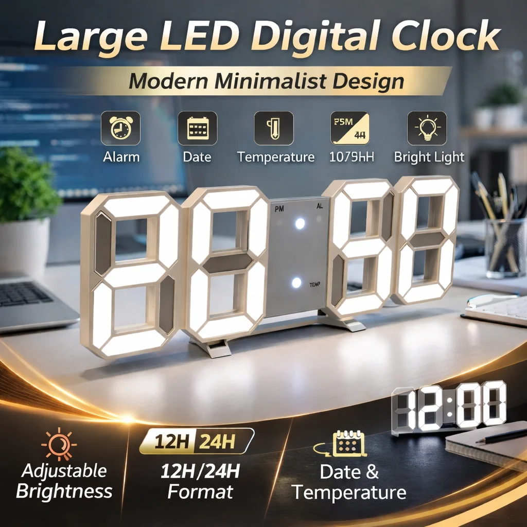 LED Digital Alarm Clock Wall Hanging With 3D Display Date Temperature For Home Kitchen Office Decoration Clocks Decor