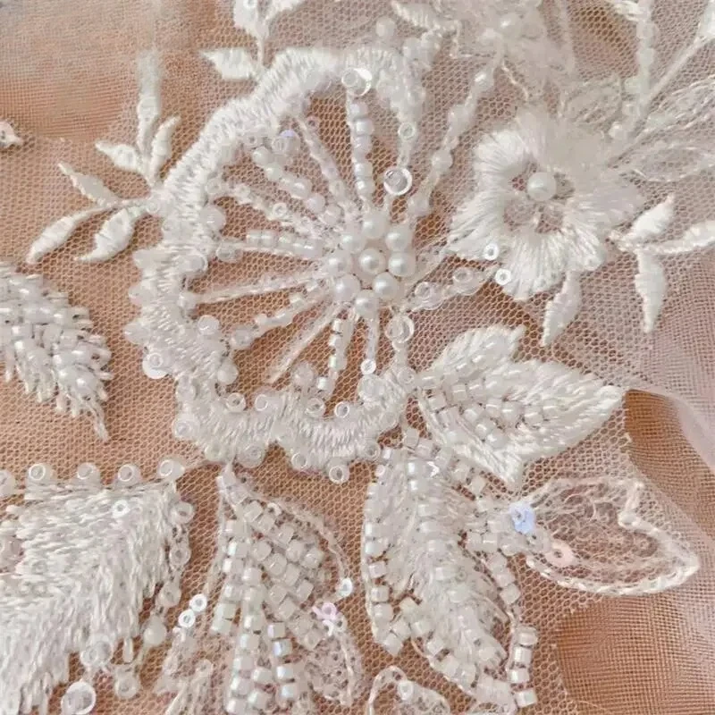 

59*40CM Beaded Sequin Lace Chest Flowers 3D Wedding Dress Applique DIY Bridal Headdress Lace Collar Lace Fabric Embroidery Decal