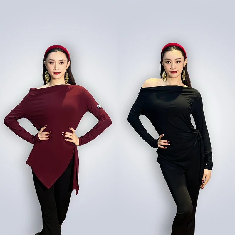 2024 New Latin Dance Dress For Women Long Sleeved Shirts Practice Clothes Adult Female Samba Chacha Latin Dance Tops DN19452