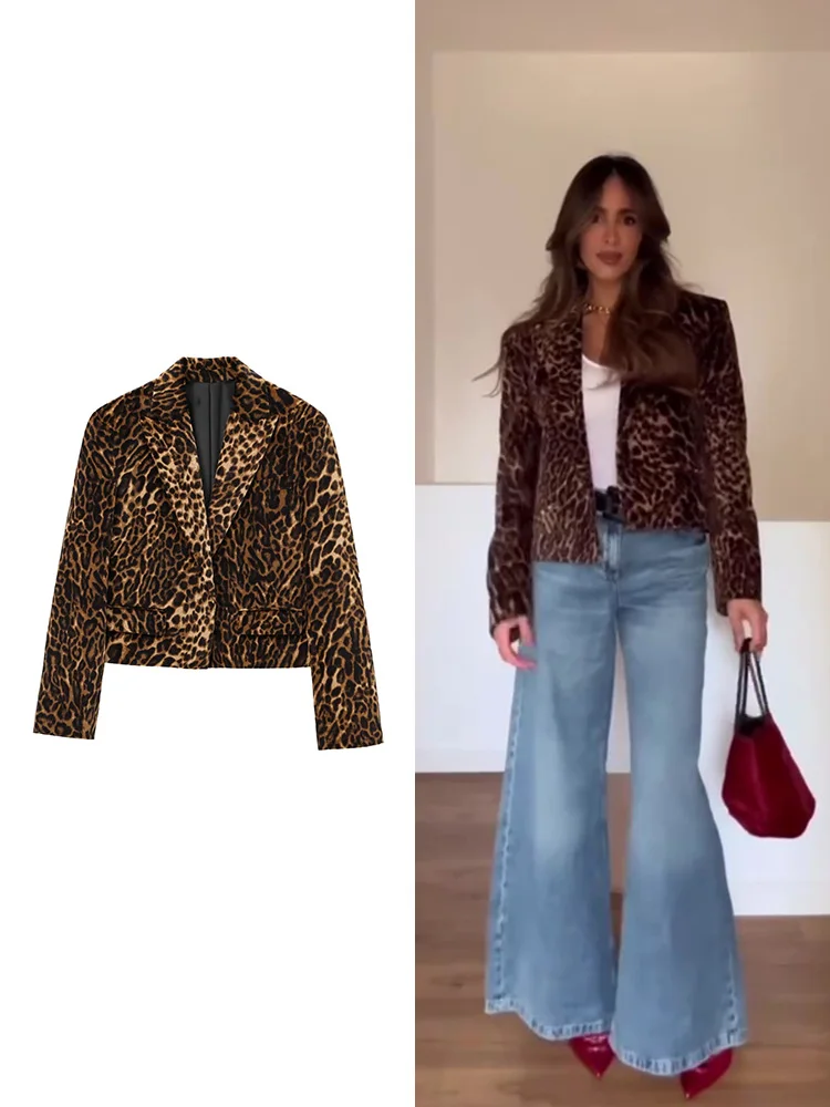 

women's animal print blazer European and American style autumn and winter new commuter fashion velvet short jacket casual
