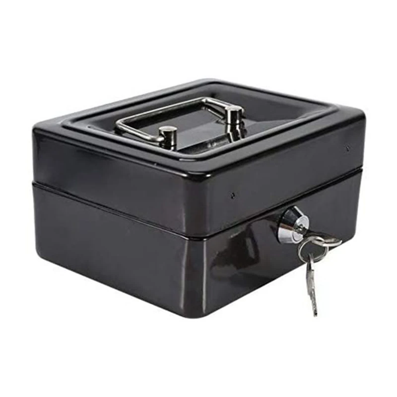 Petit coffre-fort avec serrure à clé, boîte de rangement portable, boîte en métal, boîte à monnaie avec verrouillage pour organiser les pièces de monnaie et les objets de valeur