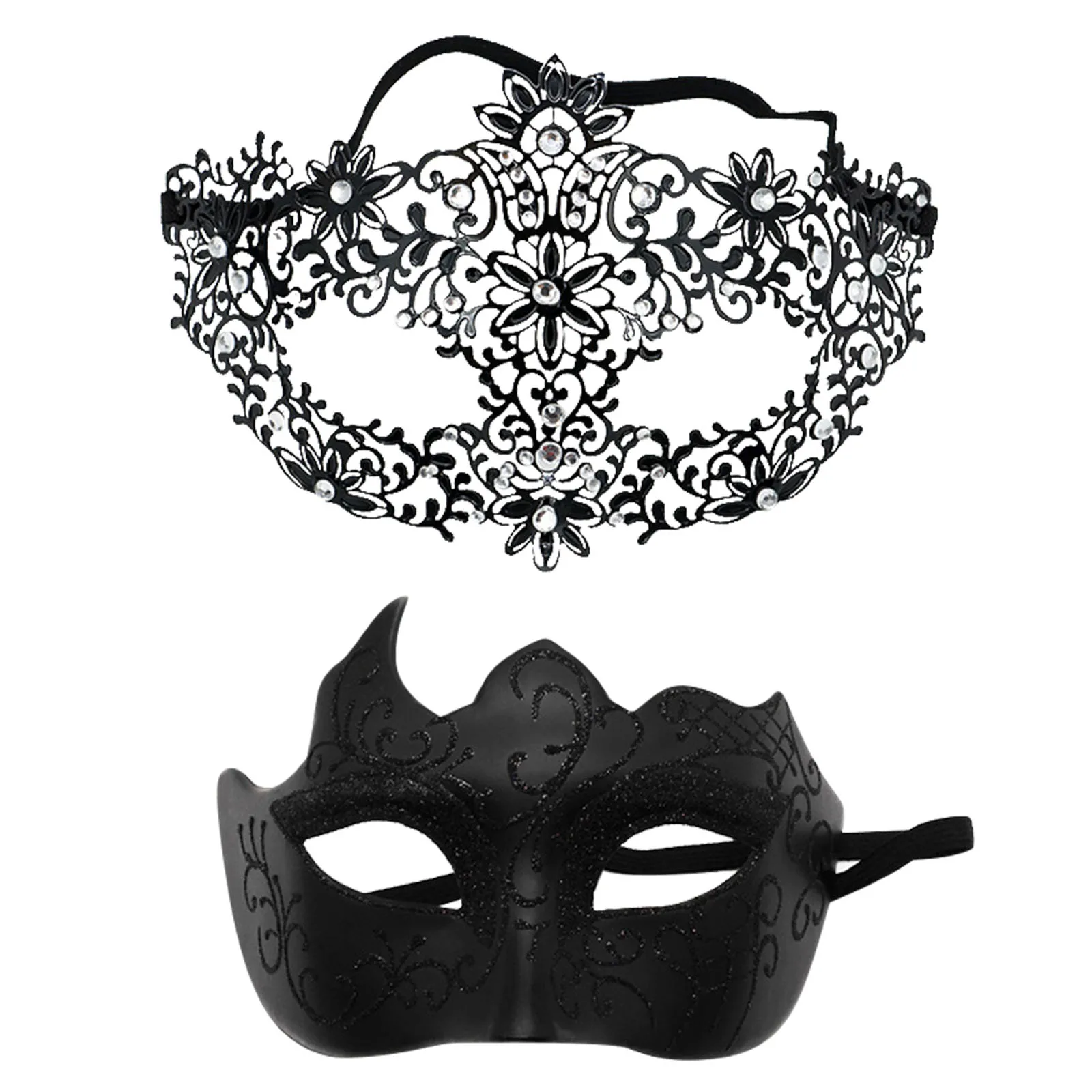 2PCS Couple Retro Half Face Masquerade Mask for Women and Men Venice Mask Halloween Costume Accessories Cosplay Party Props