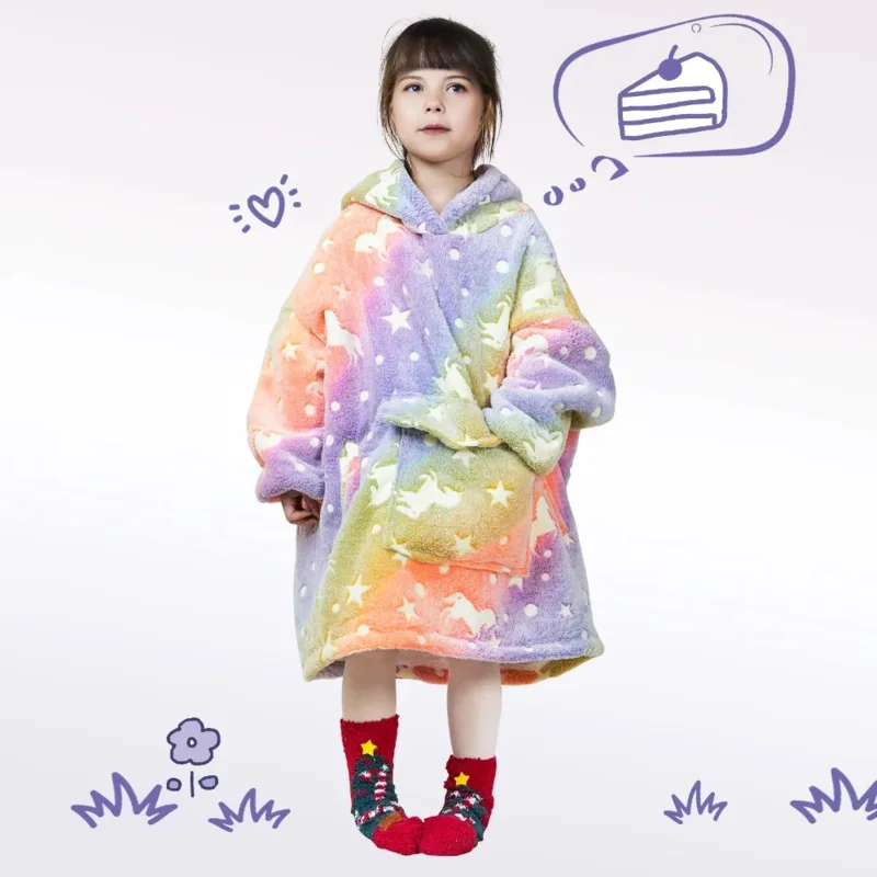 Wearable Blanket Hoodie for Kids Toddlers Sherpa Blanket Sweatshirt With Pocket Cute Hoodies 2-6 Year Old Girl Birthday Gifts