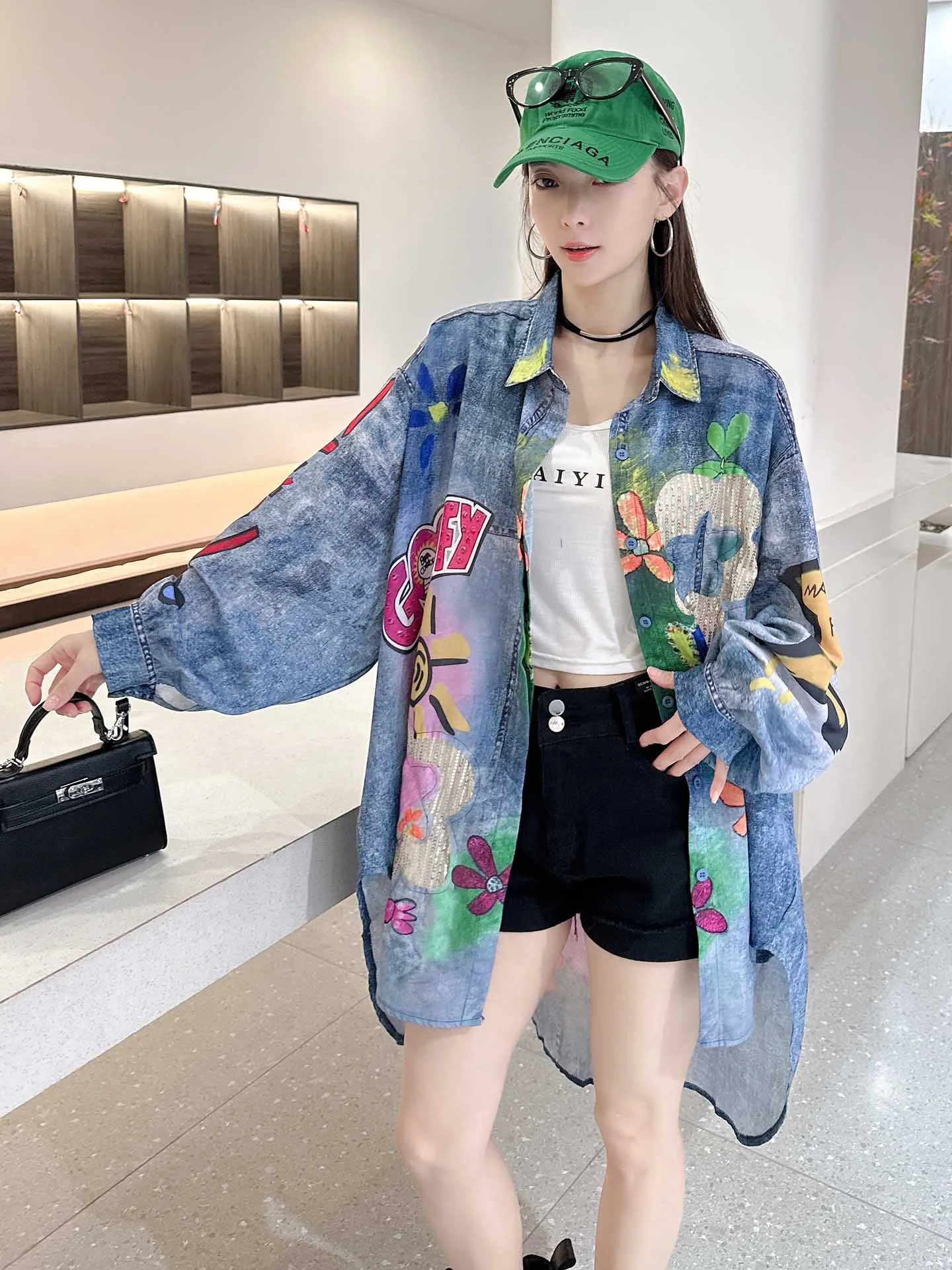 

High-End Cotton Linen Women's Long Sve Tailored irt Asymmetrical Design Hong Kong Sle Open Cardigan Mid-Length irt